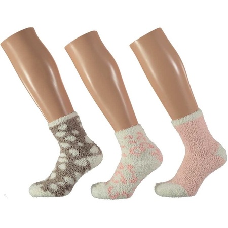 3x girls bed socks leopard pink/white size 27-30