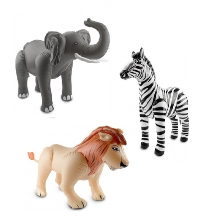 3x Opblaasbare dieren olifant leeuw en zebra