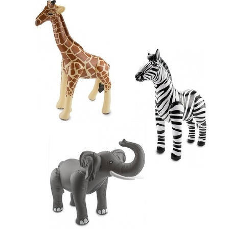 3x Opblaasbare dieren zebra olifant en giraffe