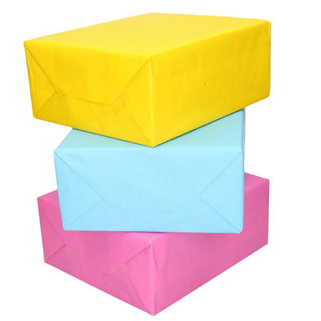 3x Rollen kraft inpakpapier geel/lichtblauw/roze 200 x 70 cm