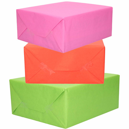 3x Rollen kraft inpakpapier groen/roze/rood 200 x 70 cm