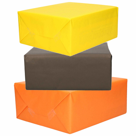 3x Rollen kraft inpakpapier oranje/geel/zwart 200 x 70 cm