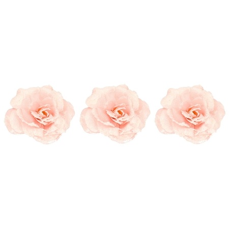 3x Roze roos kerstversiering clip decoratie 12 cm