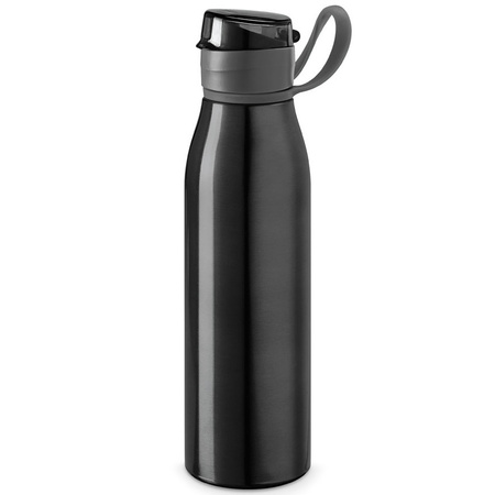 3x Pieces aluminum water bottle/drinking bottle black with valve cap and handle 650 ml