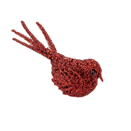 3x stuks decoratie vogels op clip glitter rood 16 cm