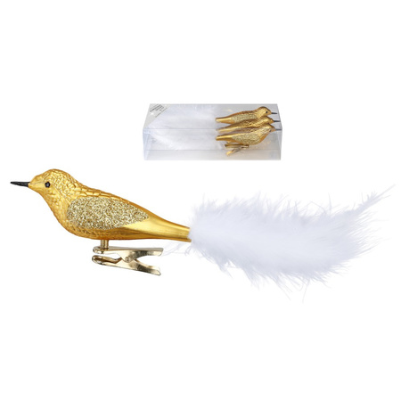 3x stuks decoratie vogels op clip goud 20 cm