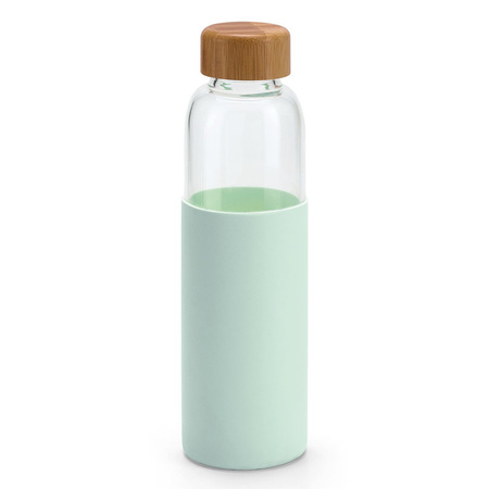 3x Stuks glazen waterfles/drinkfles met mint groene siliconen bescherm hoes 600 ml