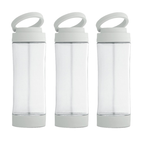3x Stuks glazen waterfles/drinkfles met witte kunststof schroefdop en smartphone houder 390 ml
