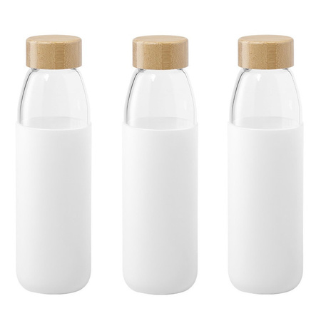 3x Stuks glazen waterfles/drinkfles met witte siliconen bescherm hoes 540 ml