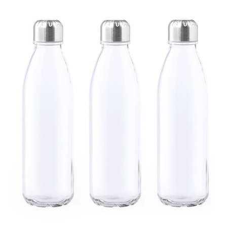 3x Stuks glazen waterfles/drinkfles transparant met Rvs dop 500 ml