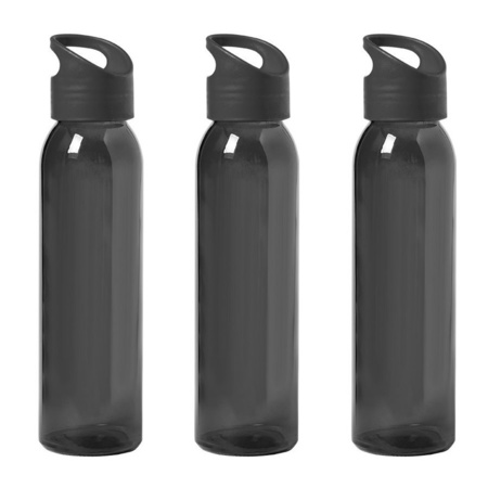 3x Stuks glazen waterfles/drinkfles zwart transparant met schroefdop met handvat 470 ml