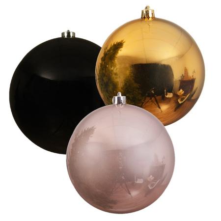 3x stuks grote kerstballen van 20 cm glans van kunststof goud zwart en roze