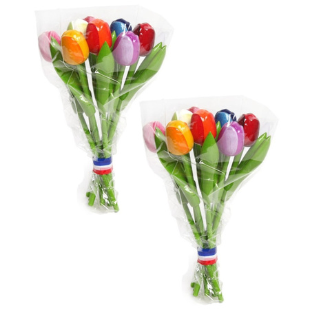 3x pieces wooden tulip decoration bouquet 20 cm