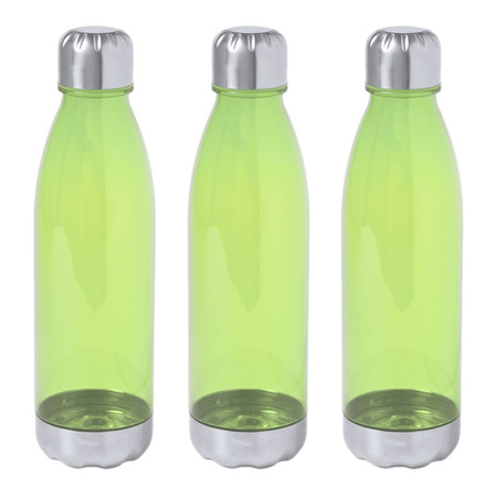 3x Stuks kunststof waterfles/drinkfles transparant groen met Rvs dop 700 ml