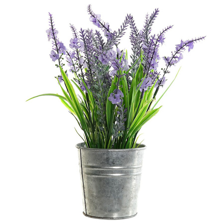 3x stuks lavendel kunstplanten/kamerplanten paars in grijze sierpot H28 cm x D18 cm