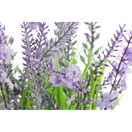 3x stuks lavendel kunstplanten/kamerplanten paars in grijze sierpot H28 cm x D18 cm