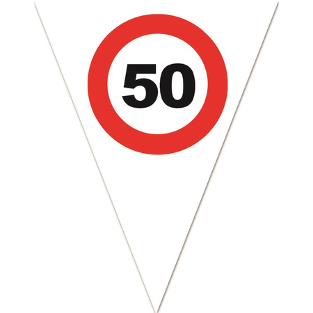3x stuks leeftijd verjaardag vlaggenlijn met 50 jaar stopbord opdruk 5 meter