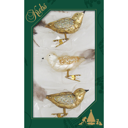 3x stuks luxe glazen decoratie vogels op clip natural velvet 11 cm