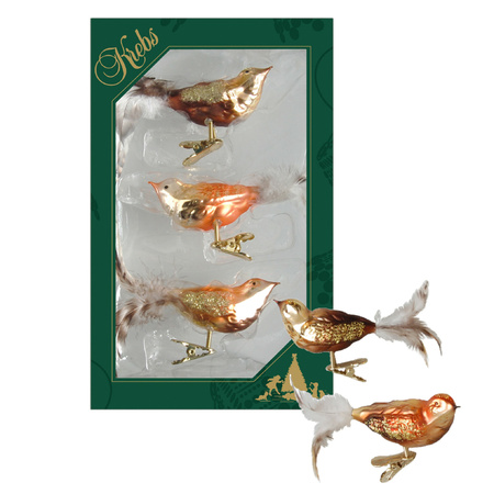 3x stuks luxe glazen decoratie vogels op clip natuur bruin tinten 11 cm