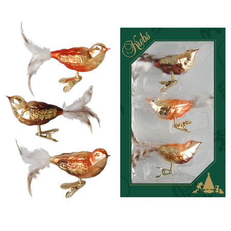 3x stuks luxe glazen decoratie vogels op clip natuur bruin tinten 11 cm