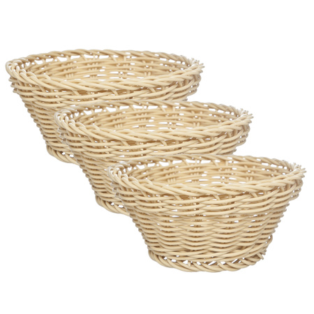 3x pieces round bread baskets beige plastic D15 x H7 cm