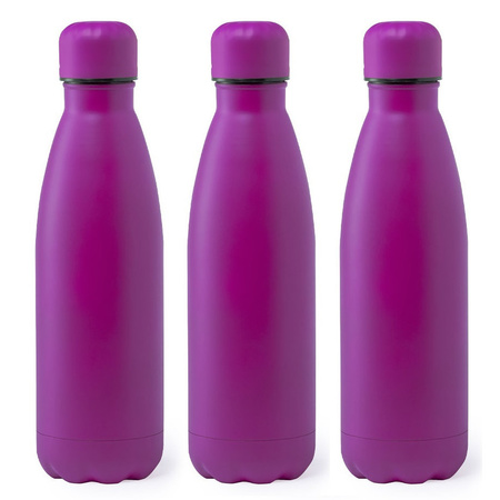 3x Stuks Rvs waterfles/drinkfles fuchsia roze met schroefdop 790 ml