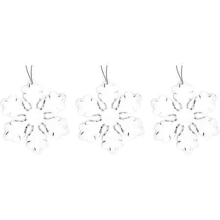 3x Transparante ijsbloemen kerstversiering hangdecoratie 11 cm