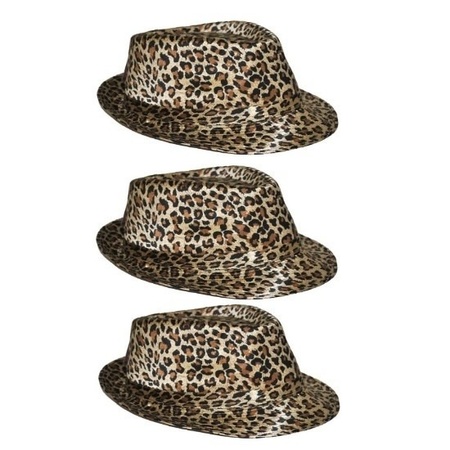 3x Trilby hoedje met luipaard print