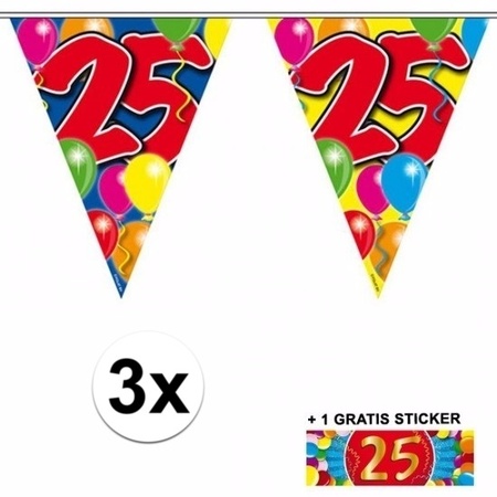 3x vlaggenlijn 25 jaar met gratis sticker