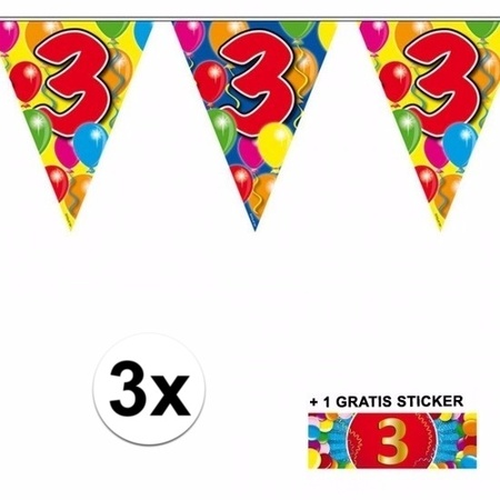 3x vlaggenlijn 3 jaar met gratis sticker