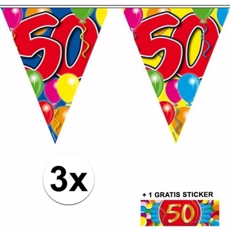 3x vlaggenlijn 50 jaar met gratis sticker