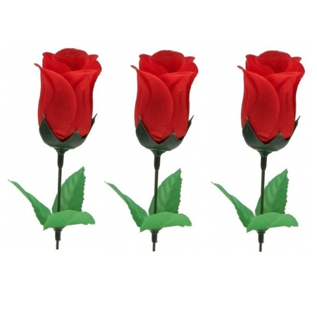 3x Voordelige rode roos kunstbloemen 28 cm