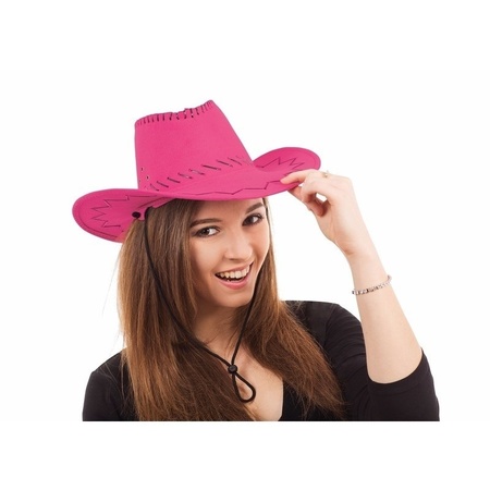 3x Voordelige roze cowboy hoeden met stiksels