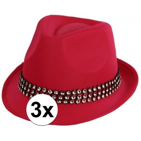 3x Voordelige roze hoed met zilveren steentjes