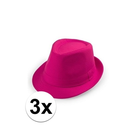 3x Voordelige roze trilby hoedjes 