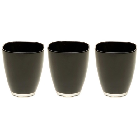 3x Black square vases 17 cm