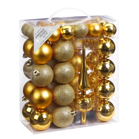 47x Gouden kunststof kerstballen 4-6 cm mat/glans met piek
