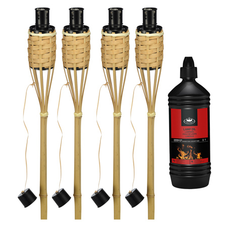 4x Bamboe tuinfakkels 60 cm inclusief 1 liter lampenolie/fakkelolie
