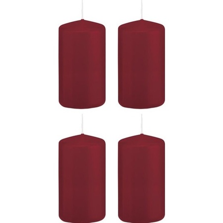 4x Bordeauxrode cilinderkaarsen/stompkaarsen 5x10cm 23 branduren