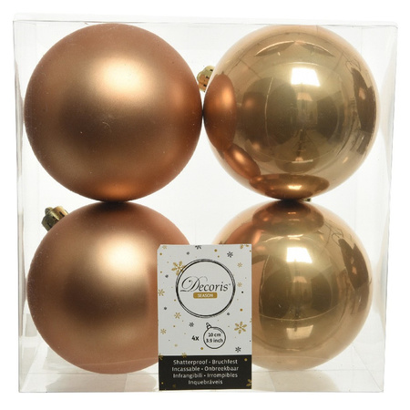 Kerstversiering kunststof kerstballen mix zwart/camel 6-8-10 cm pakket van 44x stuks