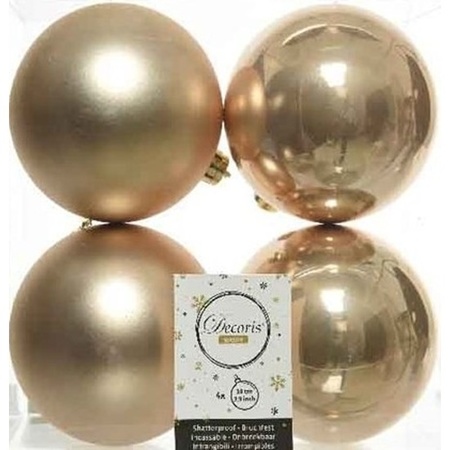 4x Donker parel/champagne kerstballen 10 cm kunststof mat/glans