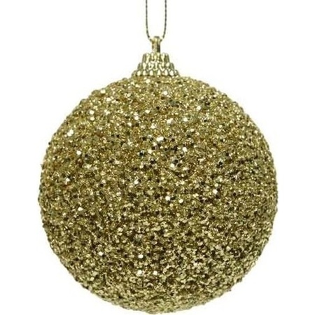 4x Gouden glitter kralen kerstballen 8 cm kunststof