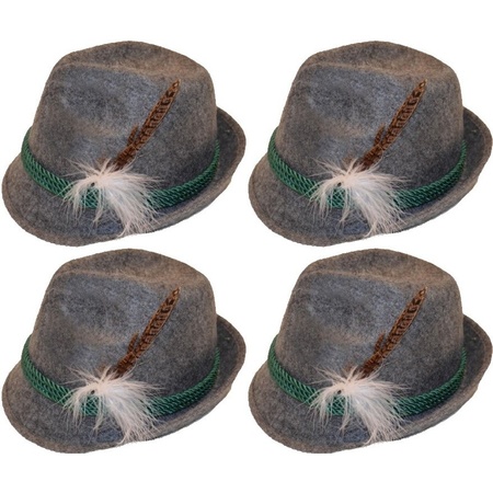 4x Grey Tyrolean hats dress up accessories for adults