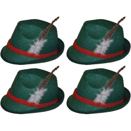 4x Groene Tiroler hoedjes verkleedaccessoires voor volwassenen - Tiroler accessoires warenhuis