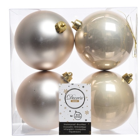 Kerstversiering kunststof kerstballen parel/champagne 6-8-10 cm pakket van 62x stuks