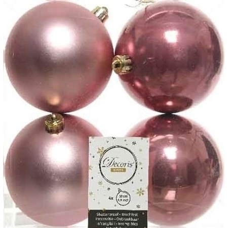 Kerstversiering kunststof kerstballen met piek oud roze 6-8-10 cm pakket van 45x stuks