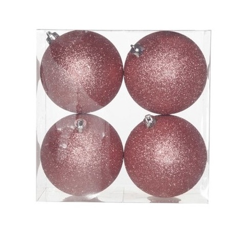 Verdwijnen Voorschrift Spaans 4x Roze glitter kerstballen 10 cm kunststof - Roze kerstversiering -  Bellatio warenhuis