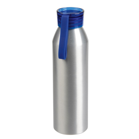 4x Stuks aluminium waterfles/drinkfles zilver met blauwe kunststof schroefdop 650 ml