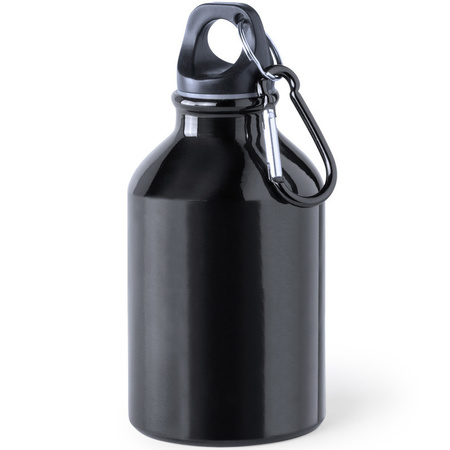 4x Pieces aluminum water bottle/drinking bottle black with screw cap and carabiner 330 ml