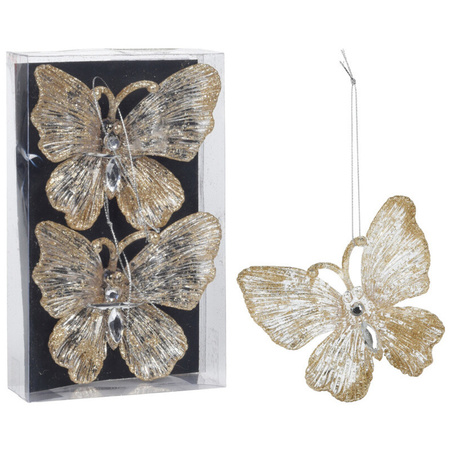 4x stuks decoratiehangers vlinders champagne/goud 15 cm